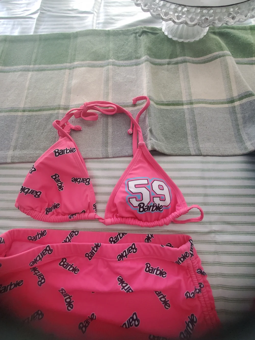 Barbie Bright Pink Logo Triangle Bikini with Ruched Skirt